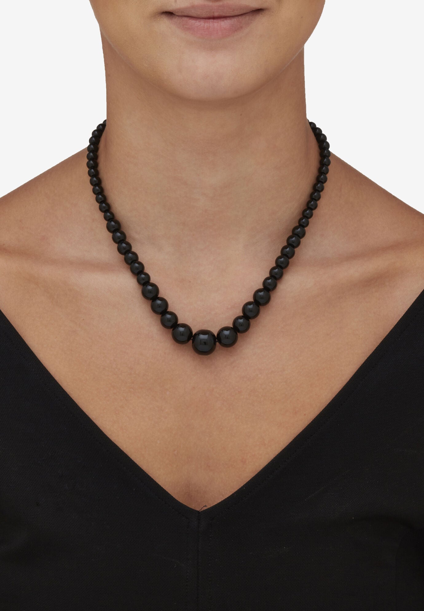 Graduated Round Genuine Black Agate Necklace 18 inches Jewelry, , alternate image number 2