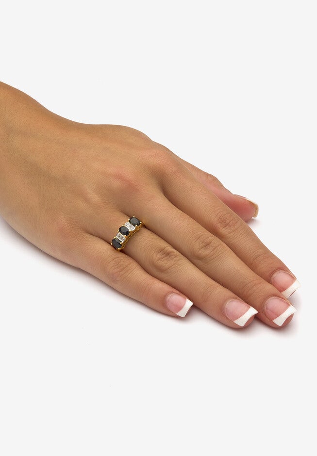 1.86 Tcw Oval-Cut Genuine Blue Sapphire Gold-Plated Sterling Silver Ring, , alternate image number 2