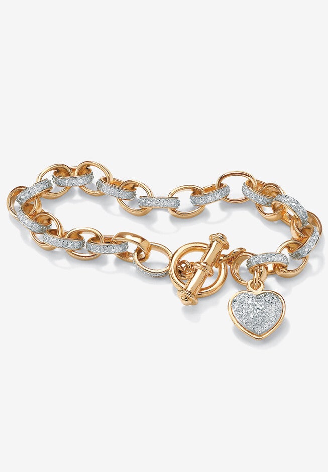 Diamond Accent Heart Charm Bracelet In Gold-Plated Sterling Silver, SILVER, hi-res image number null