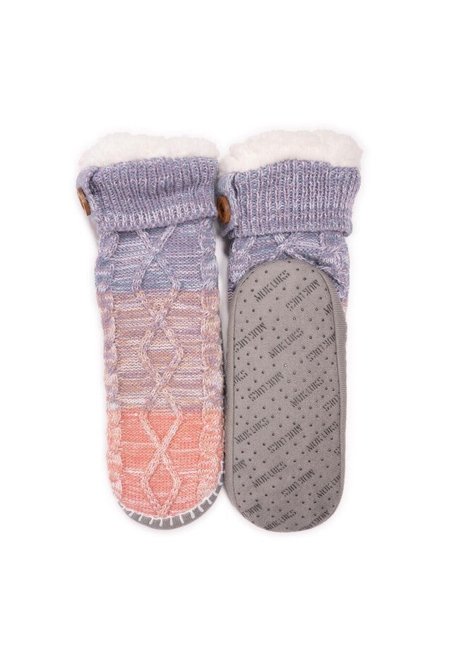 Short Cable Slipper Socks, WINTER VIOLET SILVER, hi-res image number 0