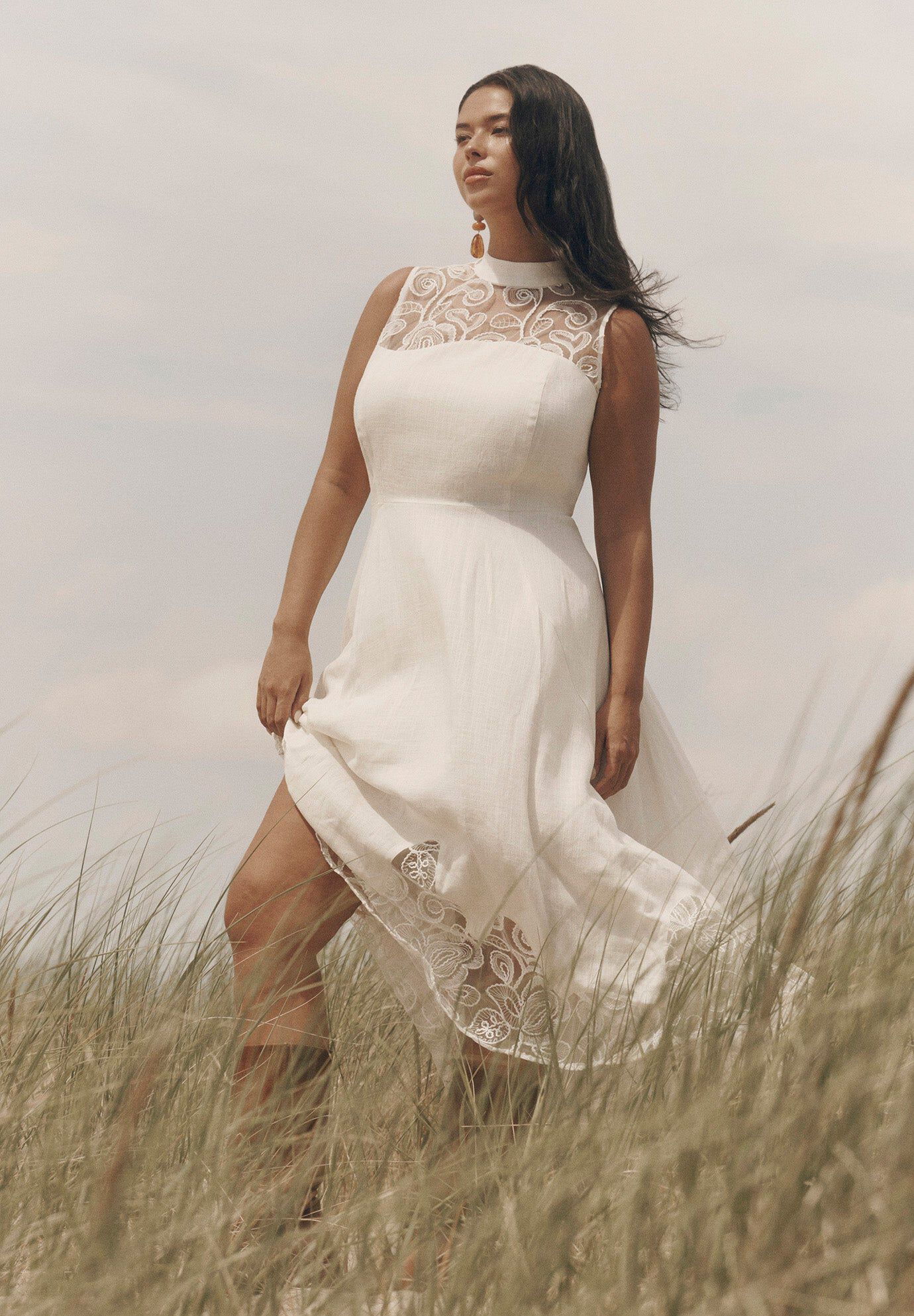 Sleeveless Eyelet-Trim Midi Dress