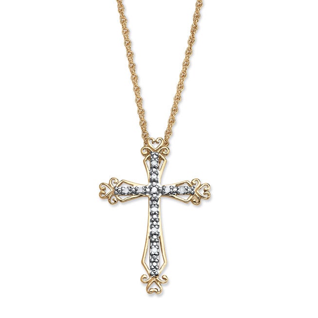 Diamond Accent Cross Pendant Necklace in Gold-Plated Sterling Silver, WHITE, hi-res image number 0