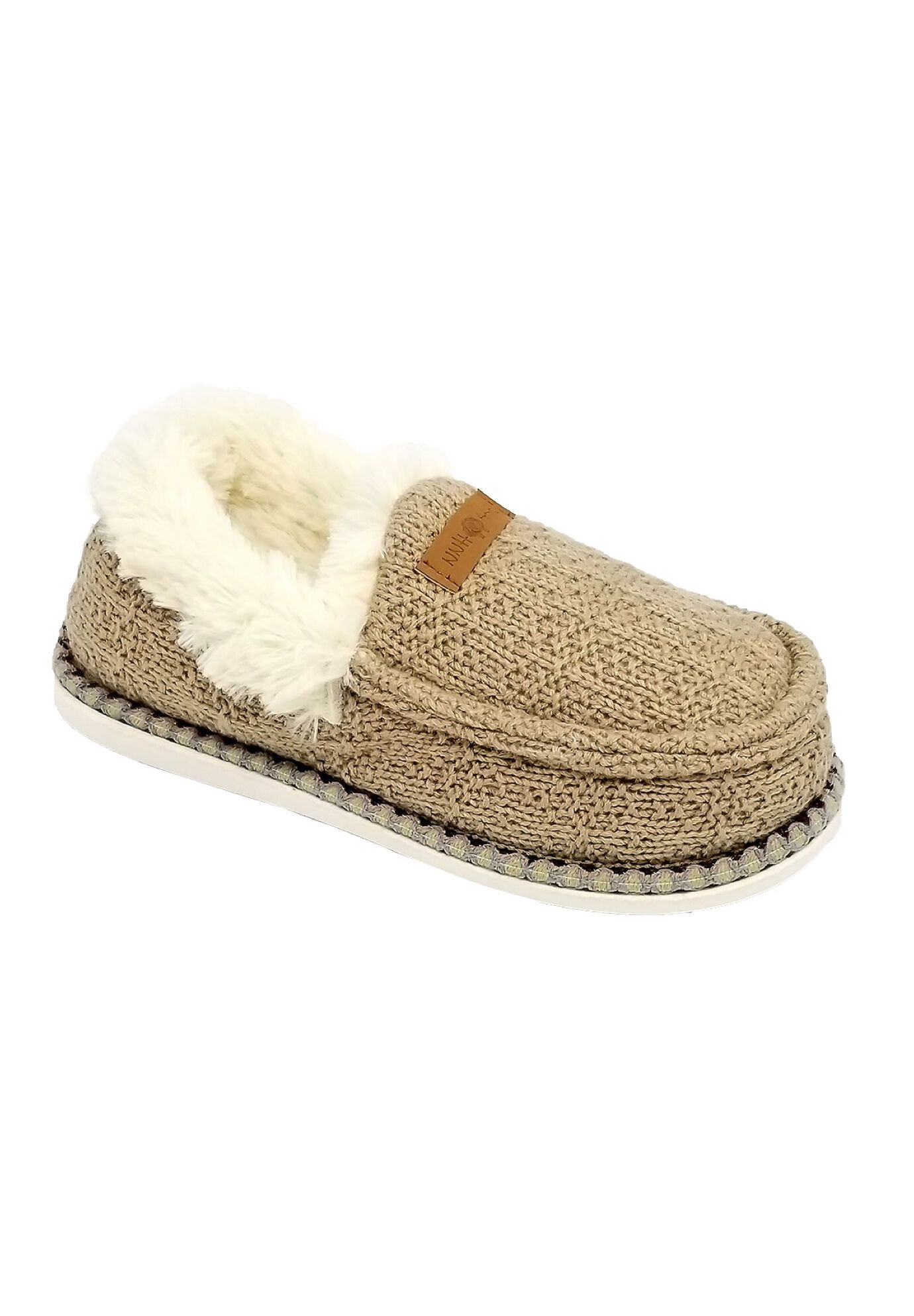Textured Knit Mocassin Slippers, TAN, hi-res image number 0