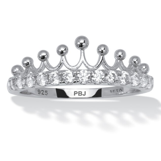 0.46 TCW Round Cubic Zirconia Sterling Silver Crown Ring, WHITE, hi-res image number null