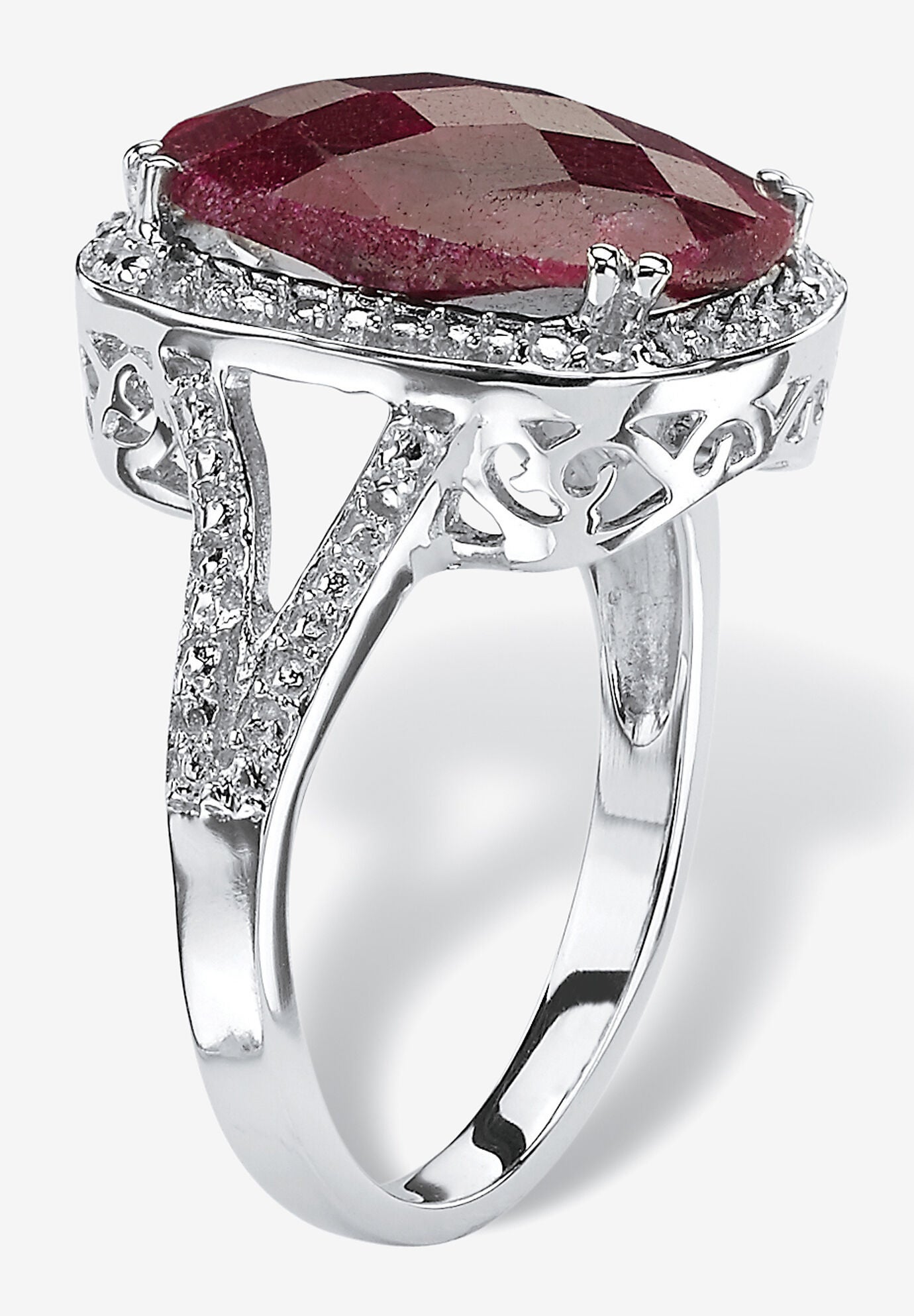 Sterling Silver Genuine Red Ruby Split Shank Filigree Ring, , on-hover image number 1