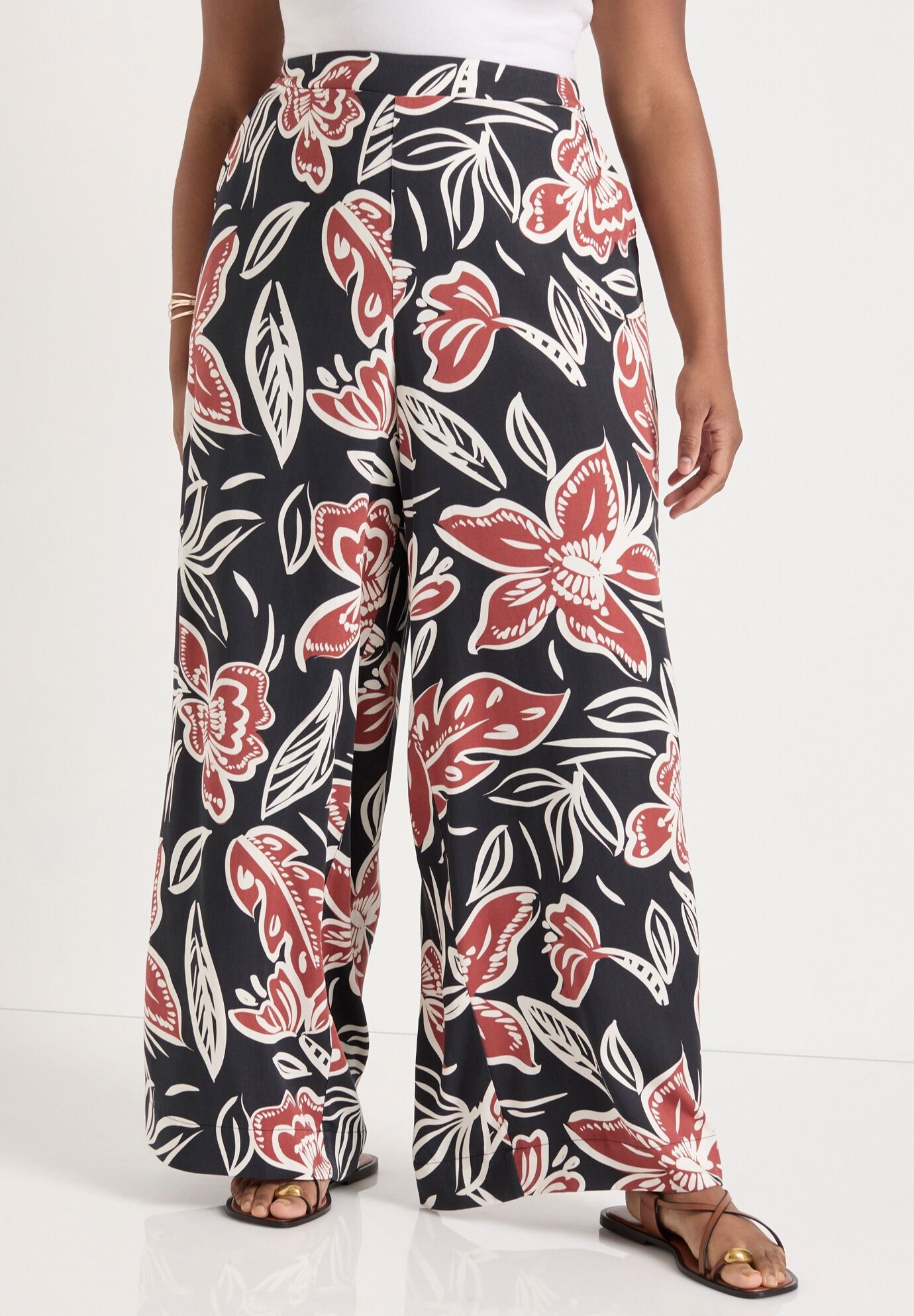 Wide-Leg Pull-On Pants, BATIK FLORAL, alternate image number 3