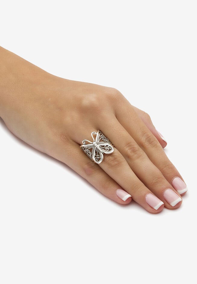 Filigree .925 Sterling Silver Butterfly Wrap Ring, , alternate image number 2