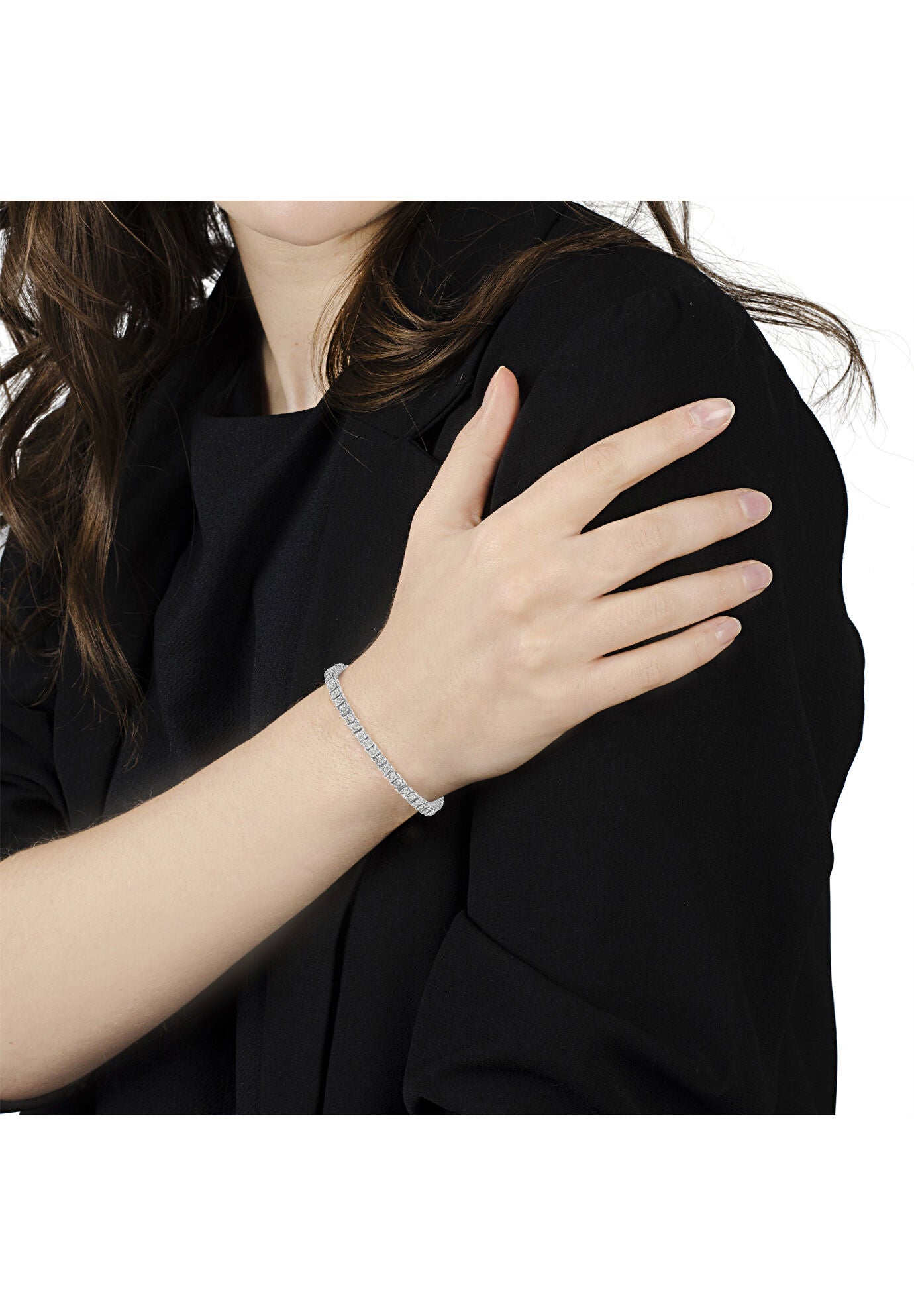 Sterling Silver Diamond Square Frame Miracleset Tennis Bracelet 7 inches, , alternate image number 5