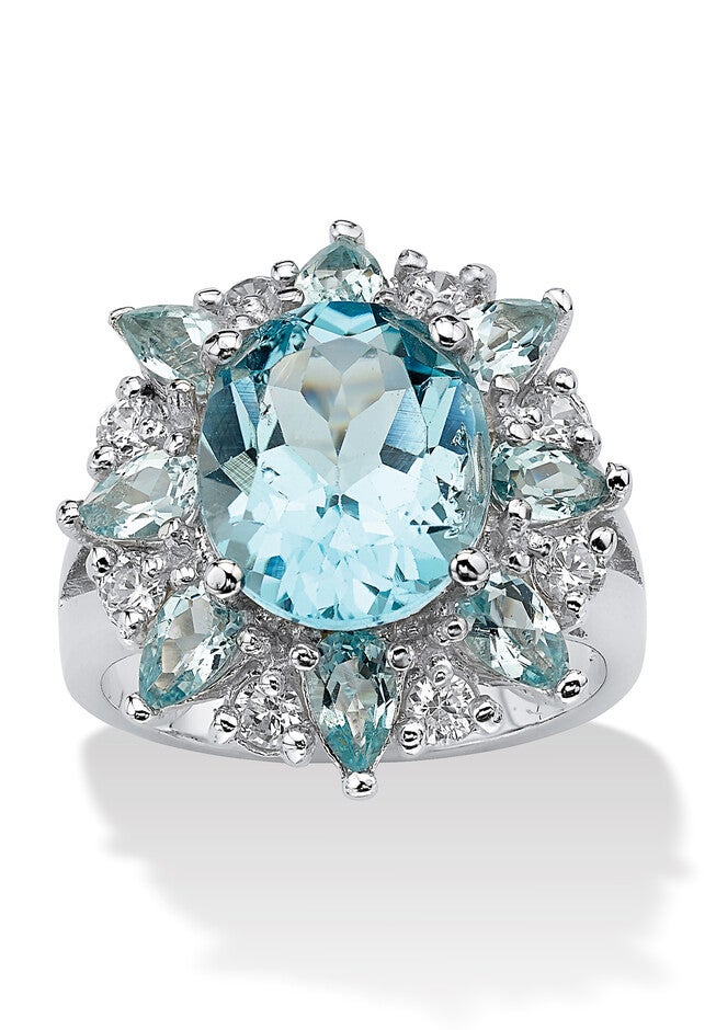 8.60 Tcw Oval-Cut Genuine Blue And White Topaz Ring, BLUE, hi-res image number null