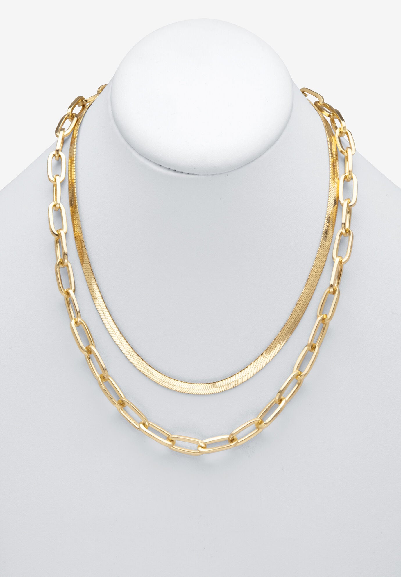 Multi-Chain Herringbone And Paperclip Necklace Gold-Plated 18 inches- 20 inches Length, , alternate image number 3