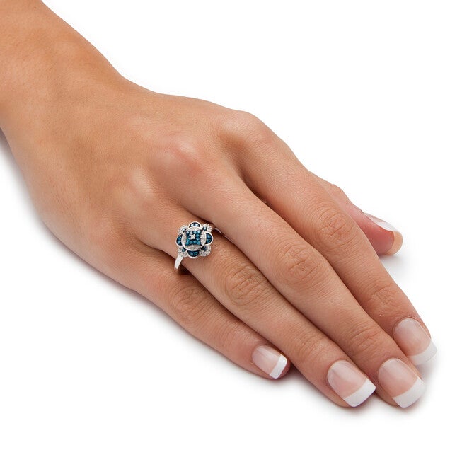 1/5 TCW Enhanced Blue and White Diamond Platinum-plated Silver Cocktail Ring, WHITE, alternate image number null