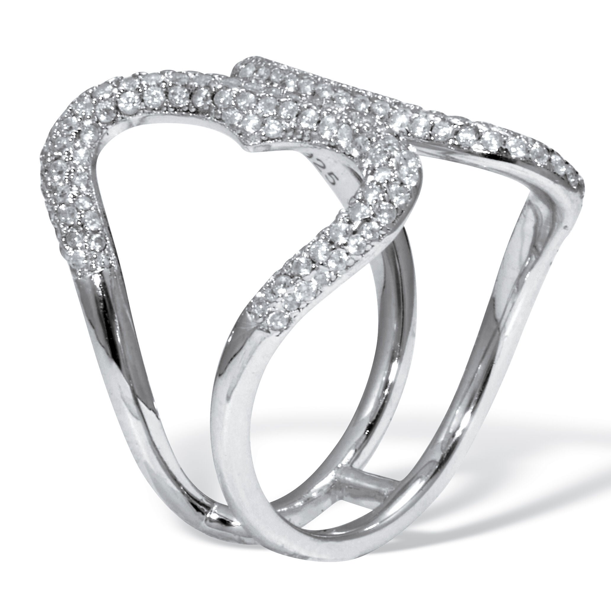 .84 TCW Round Cubic Zirconia Sterling Silver Open Loop Ring, WHITE, on-hover image number 1