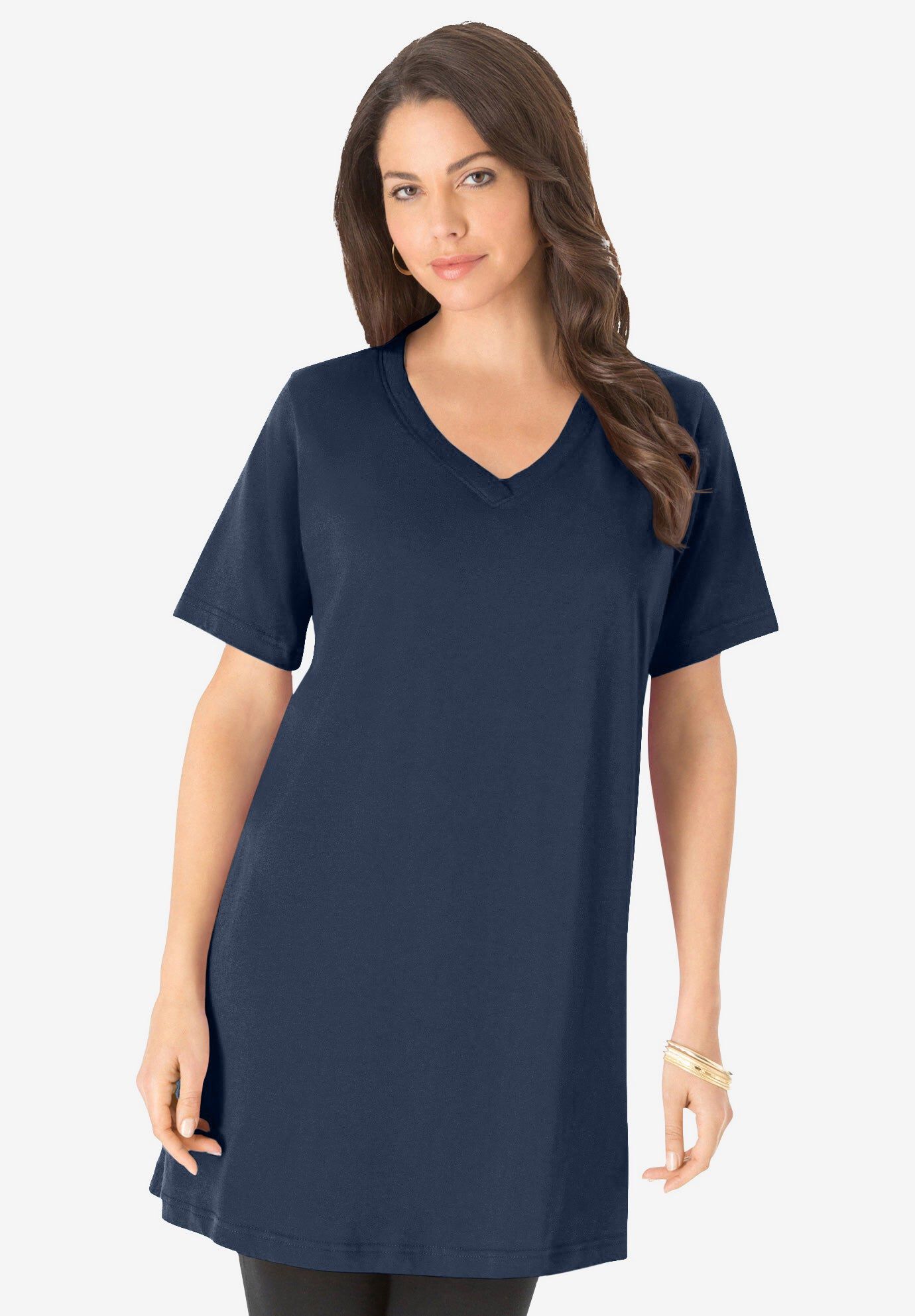 Plus Size Cotton Short Sleeve V-Neck Ultimate Tunic