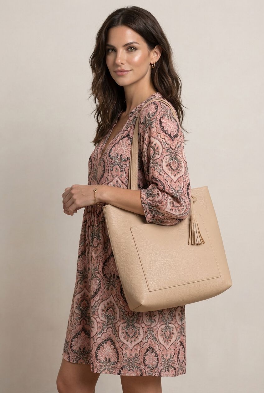 Shopper Tote Bag, BEIGE, alternate image number 1
