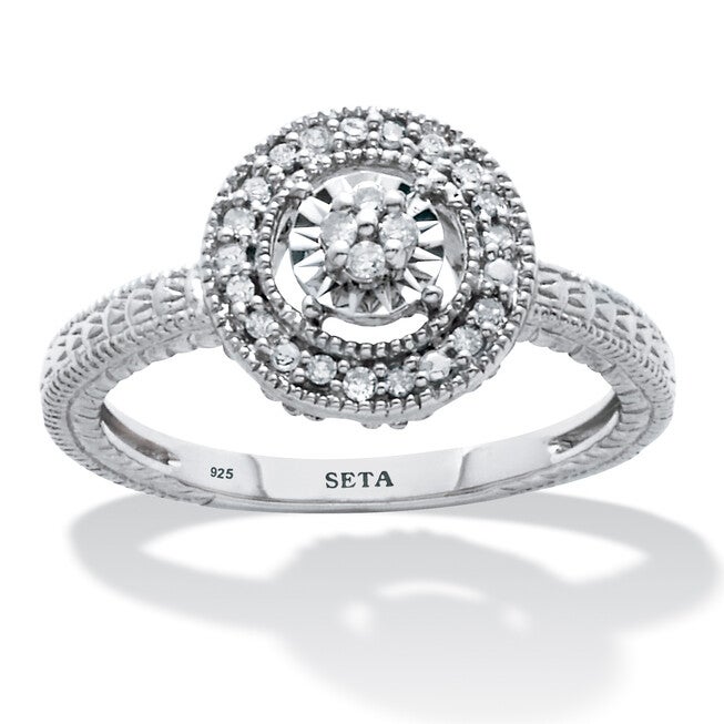 .10 TCW Diamond Sterling Silver Halo Ring, WHITE, hi-res image number null