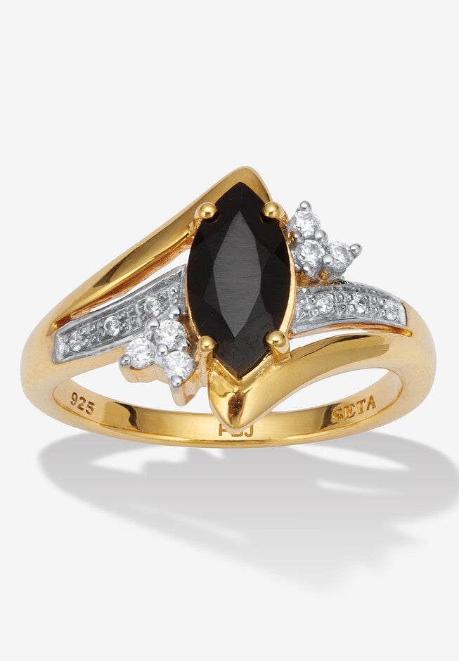 .12 Tcw Marquise Cut Onyx And Cz 18K Gold-Plated Sterling Silver Ring, BLACK, hi-res image number null