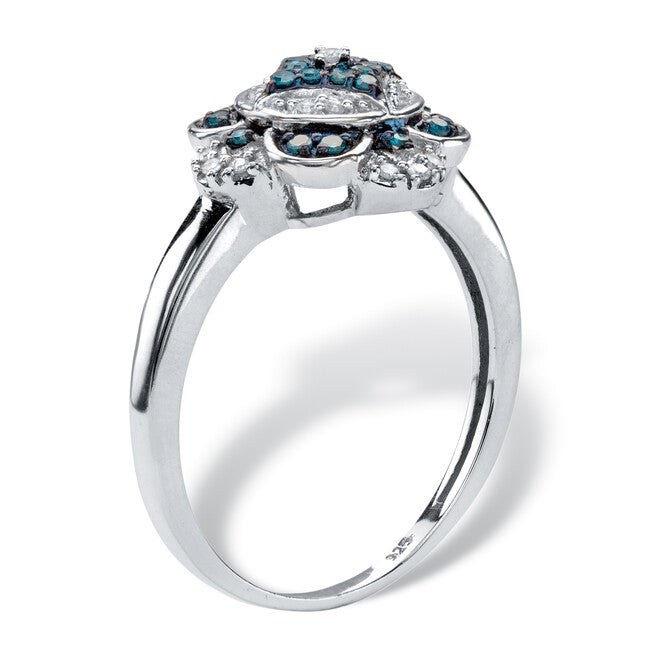 1/5 TCW Enhanced Blue and White Diamond Platinum-plated Silver Cocktail Ring, WHITE, on-hover image number null