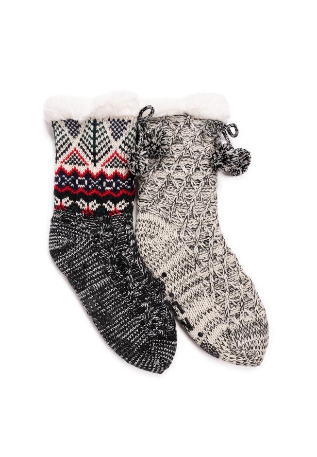 2 Pair Pack Tall Cabin Socks, EBONY FESTIVE, hi-res image number null