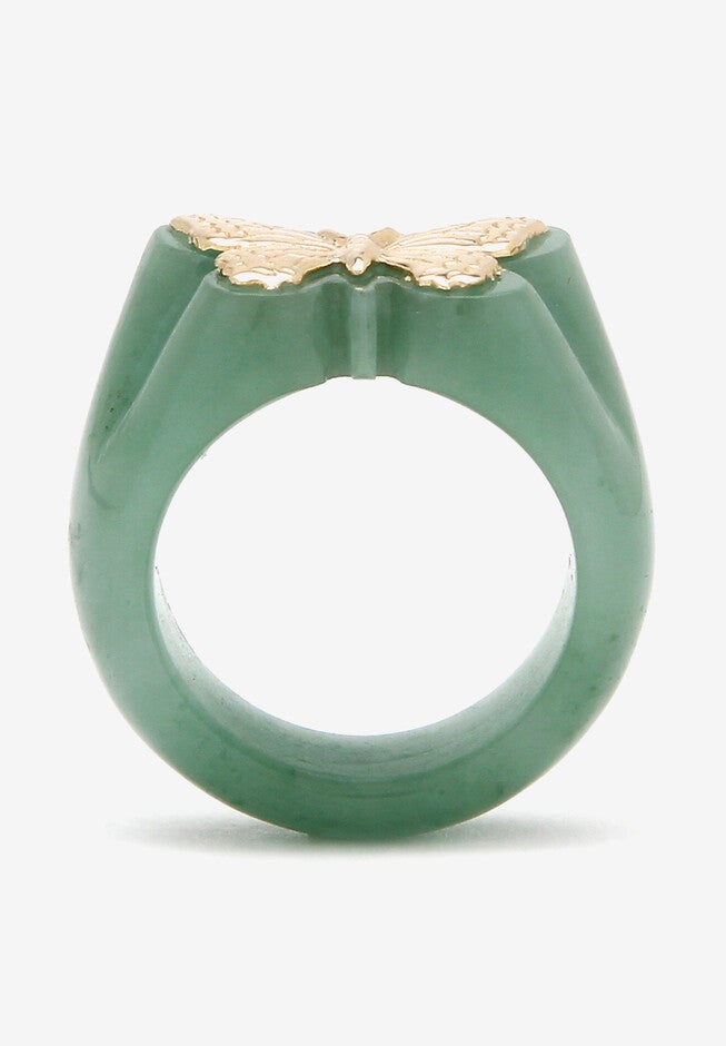 14K Yellow Gold Genuine Green Jade Butterfly Ring, , on-hover image number 1