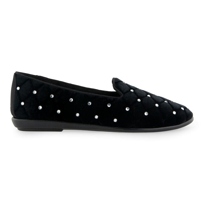 Betunia Quilted Flat, BLACK QUILTED VELVET, alternate image number null