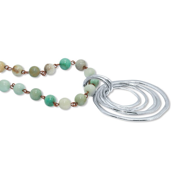 Round Genuine Green Amazonite Silvertone Drop Pendant Necklace 34-inch, GREEN, on-hover image number 1