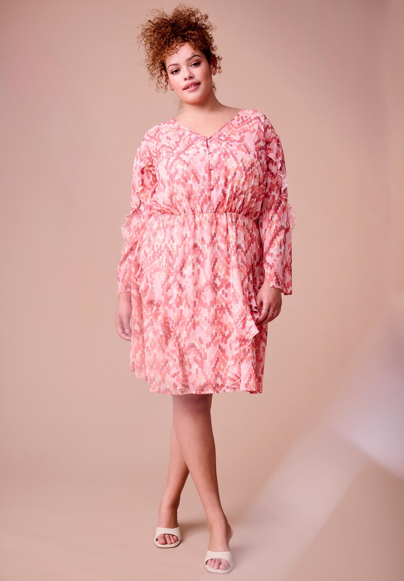 Ruffle Detail Mini Dress, PAINTER'S DOTS, hi-res image number 0