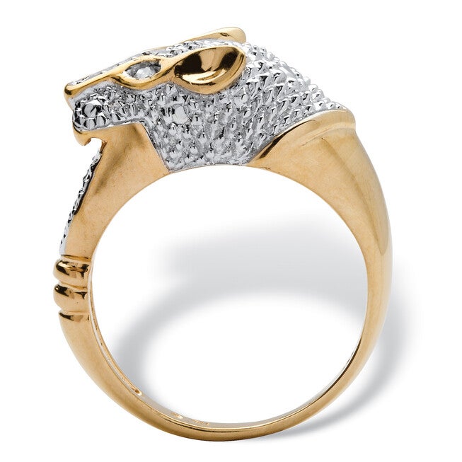 Pave Diamond Accent Panther Ring in Gold-Plated Sterling Silver, WHITE, on-hover image number null