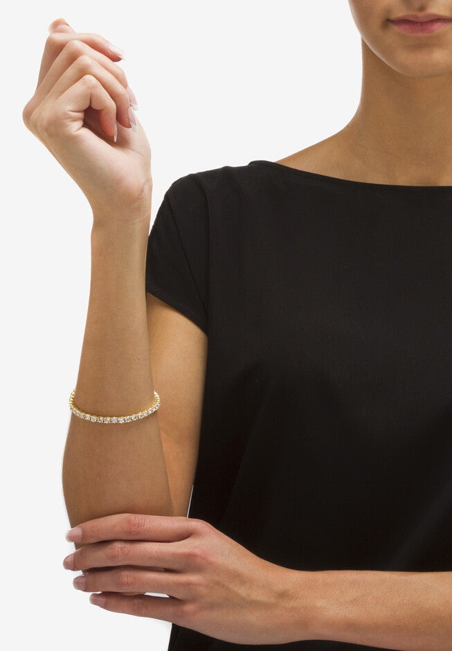 10.75 Tcw Round Cubic Zirconia Yellow Gold-Plated Tennis Bracelet 7.5 inches, , alternate image number 2