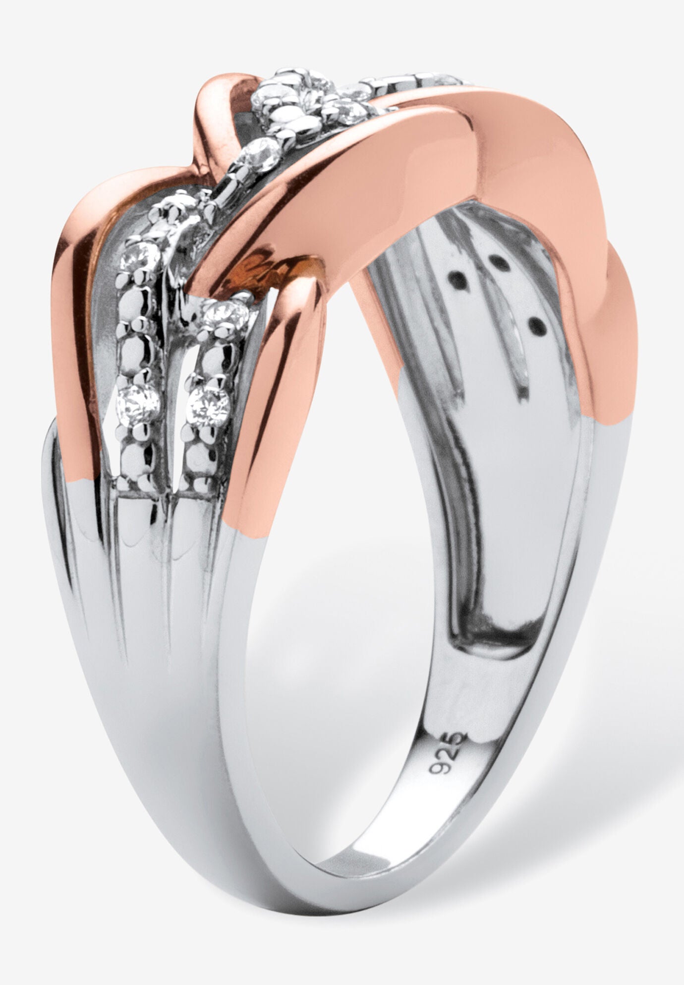 Platinum Over Sterling Silver And Rose Gold Diamond Ring (1/10 Cttw), , on-hover image number 1