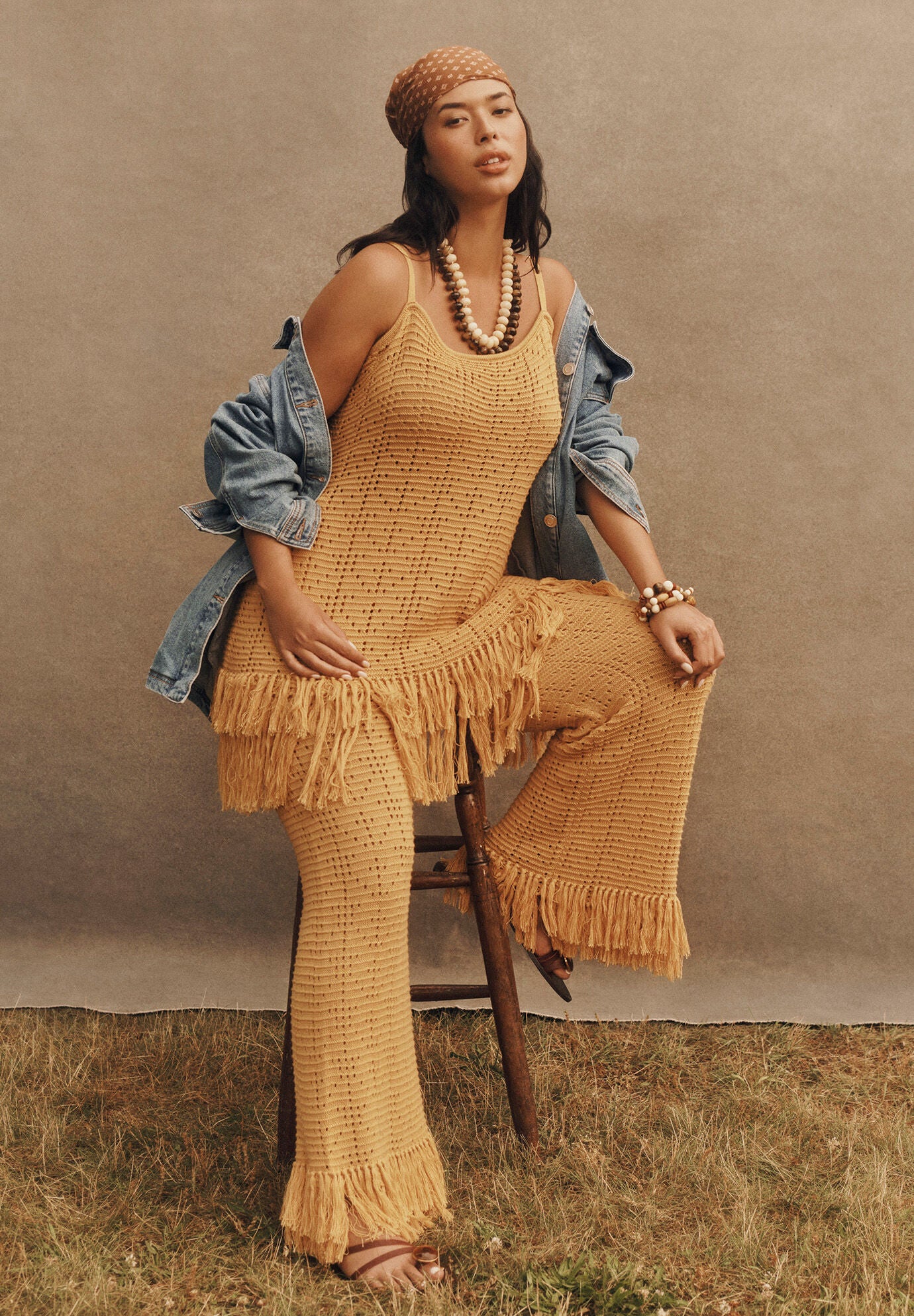 Fringe Trim Pointelle Knit Pant, HONEY GOLD, alternate image number 4