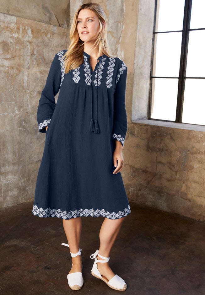 Embroidered Boardwalk Dress, NAVY, hi-res image number 0