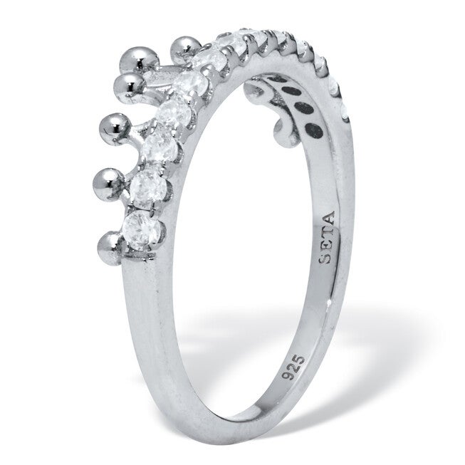 0.46 TCW Round Cubic Zirconia Sterling Silver Crown Ring, WHITE, on-hover image number null
