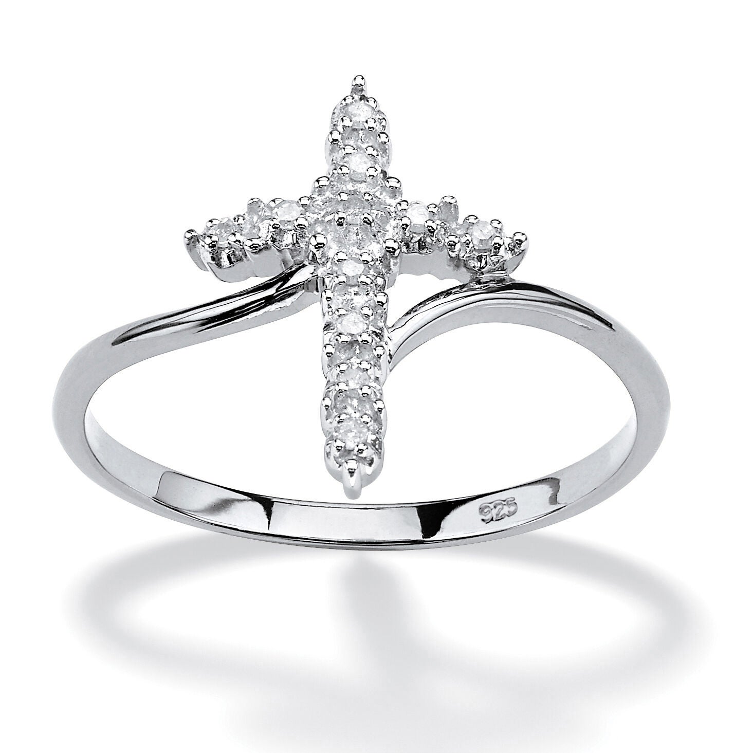 Platinum-plated Sterling Silver Diamond Accent Cross Ring, WHITE, hi-res image number 0