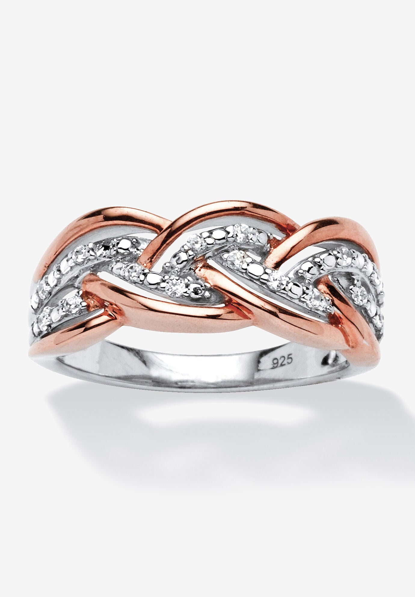 Platinum Over Sterling Silver And Rose Gold Diamond Ring (1/10 Cttw), DIAMOND, hi-res image number 0