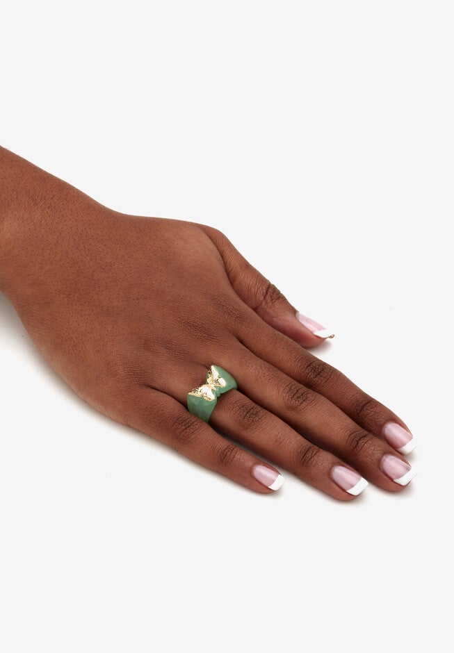 14K Yellow Gold Genuine Green Jade Butterfly Ring, , alternate image number 3