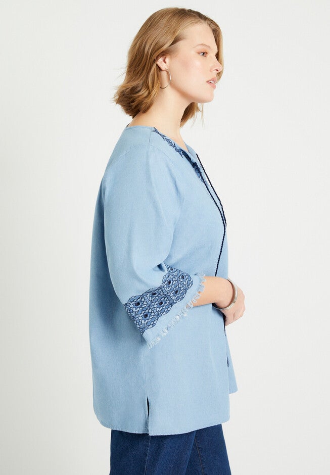 Fringe Denim Blouse, , alternate image number null