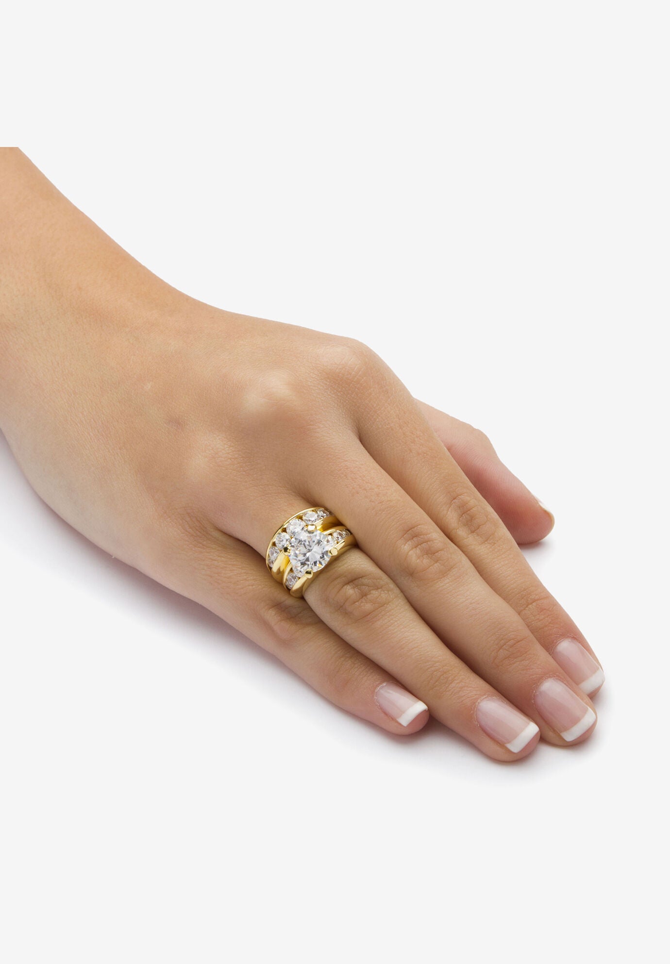 Gold-Plated Round Cubic Zirconia Bridal Ring Set, , alternate image number 2