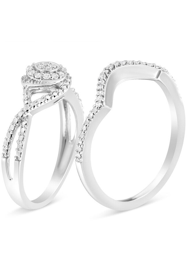Silver 1/6 Cttw Diamond Composite Halo And Split Shank Bridal Set, , alternate image number null