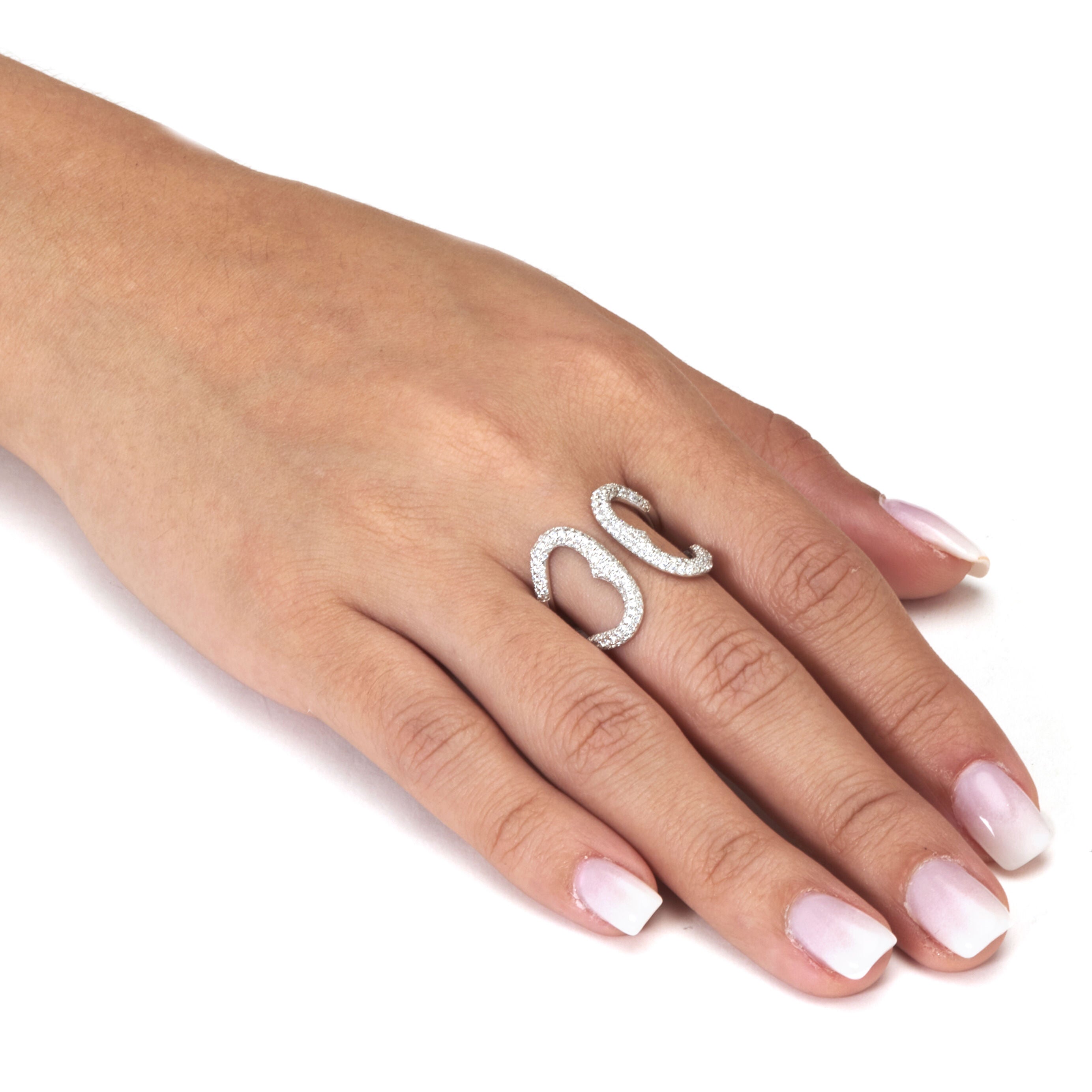 .84 TCW Round Cubic Zirconia Sterling Silver Open Loop Ring, WHITE, alternate image number 2