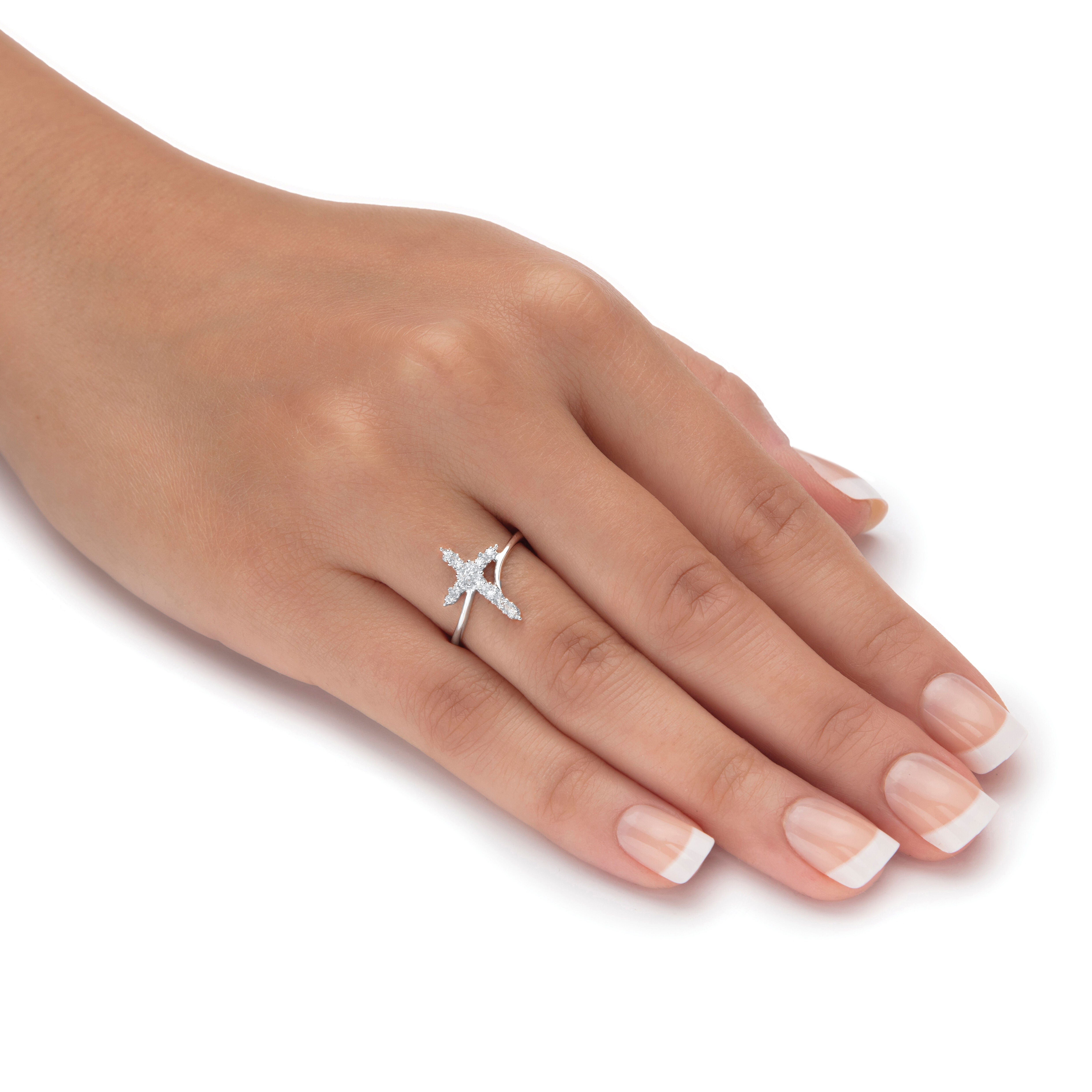 Platinum-plated Sterling Silver Diamond Accent Cross Ring, WHITE, alternate image number 2