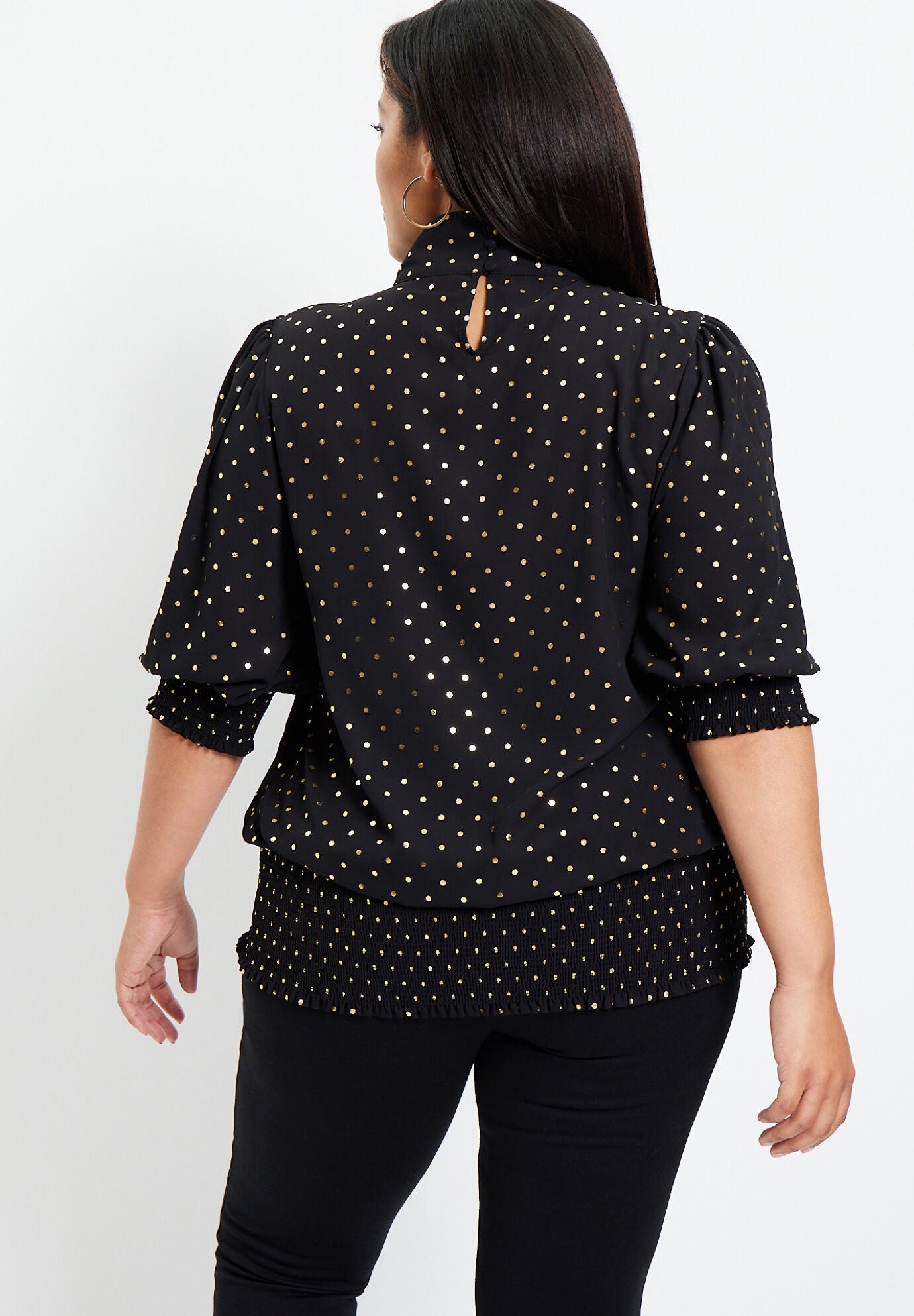 Smocked Mock-Neck Top, , on-hover image number 1