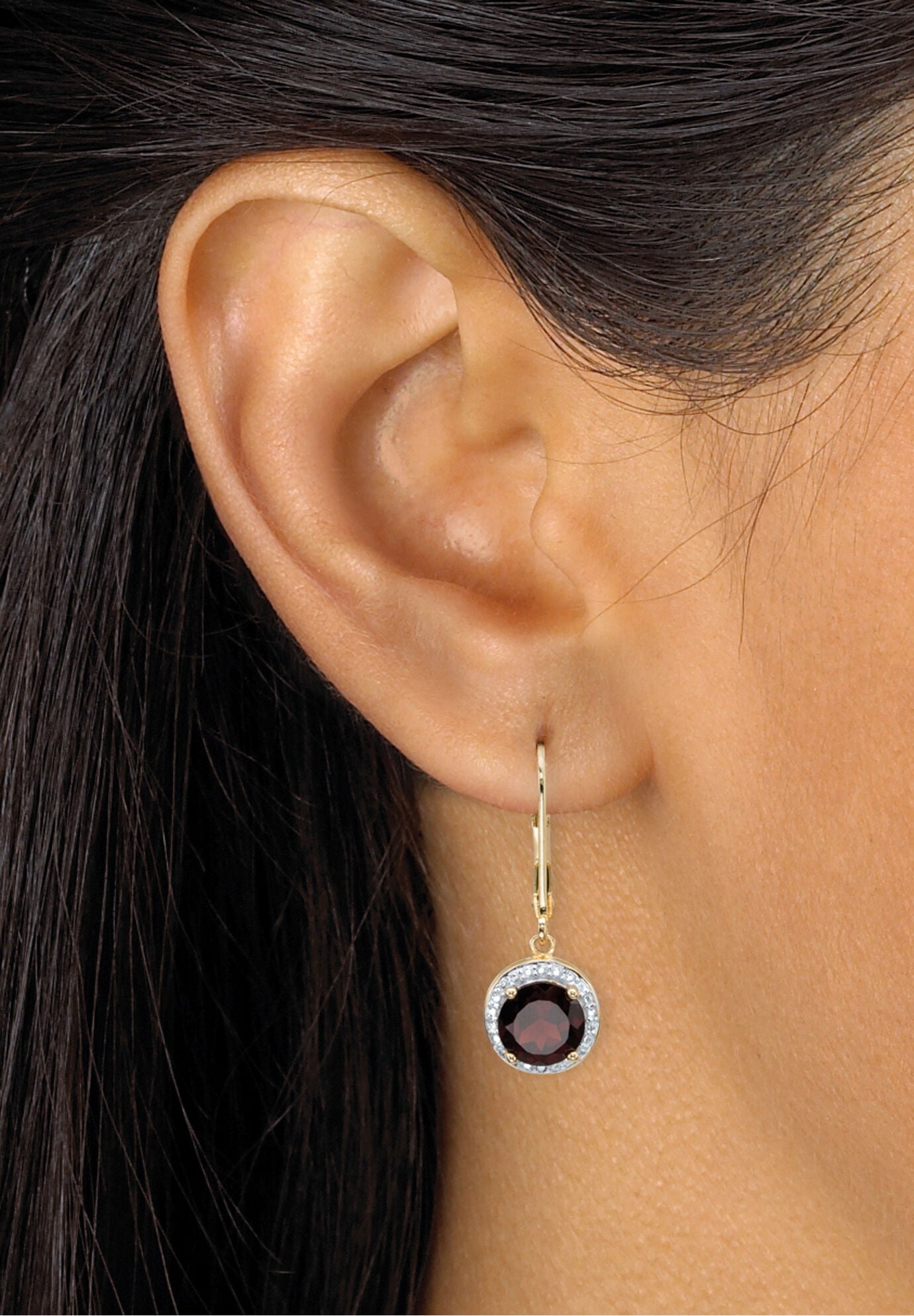 Gold Over Silver Halo Drop Earrings, Red Garnet And Diamond Accent Jewelry, , alternate image number 2