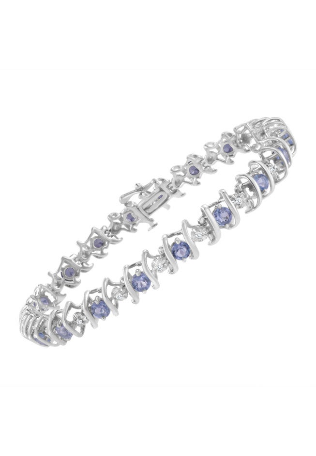 Sterling Silver Gemstone & Round Diamond Tennis Bracelet Tanzanite December Birthstone, , alternate image number null