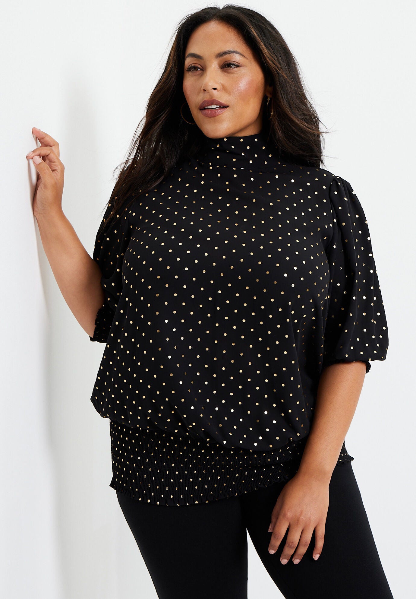 Smocked Mock-Neck Top, , alternate image number 4