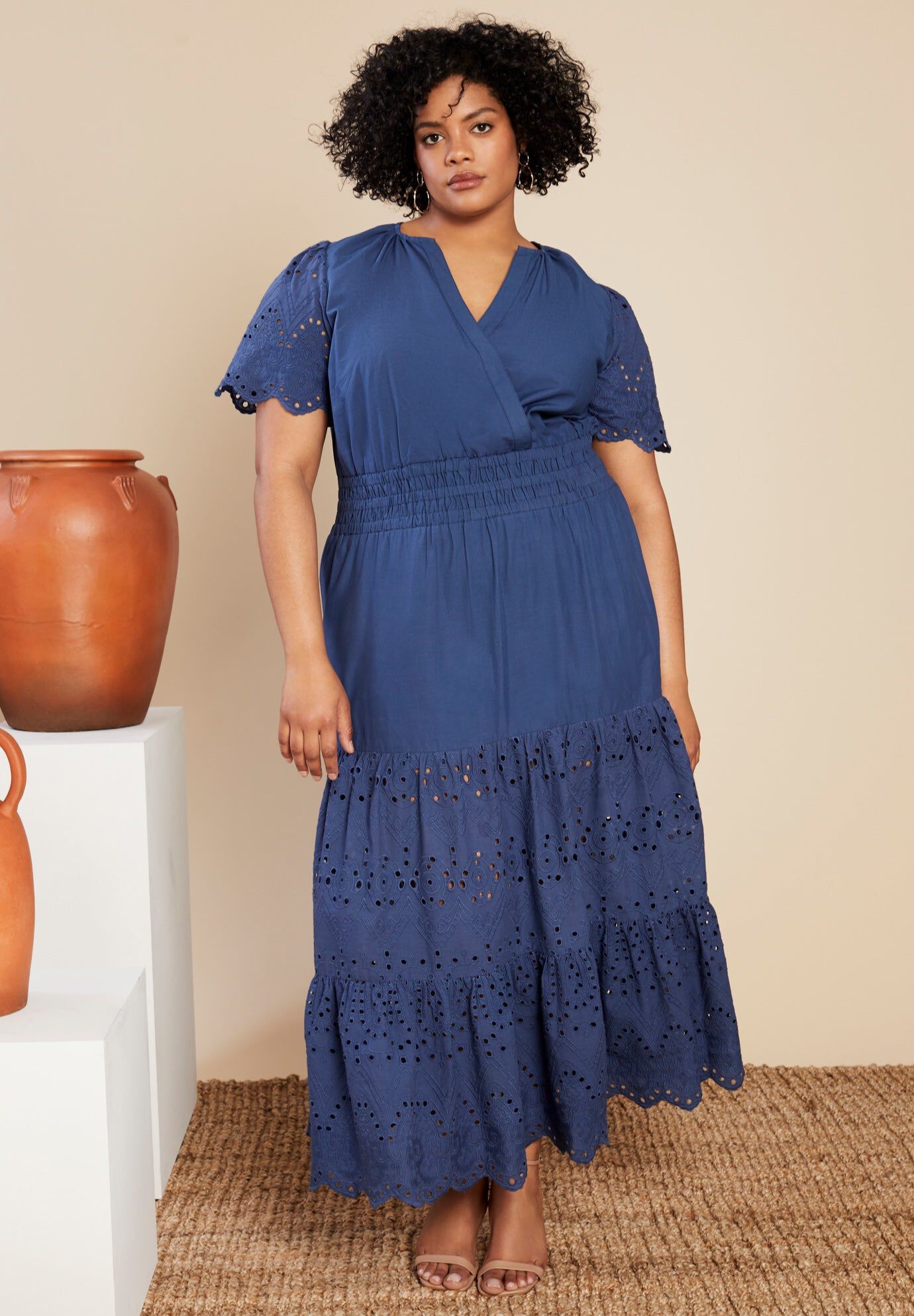 Eyelet Tiered Dress, DEEP MARINE, hi-res image number 0
