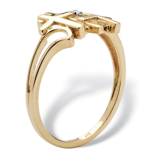 Diamond Accent Solid 10k Yellow Gold Triple Cross Ring, WHITE, on-hover image number null