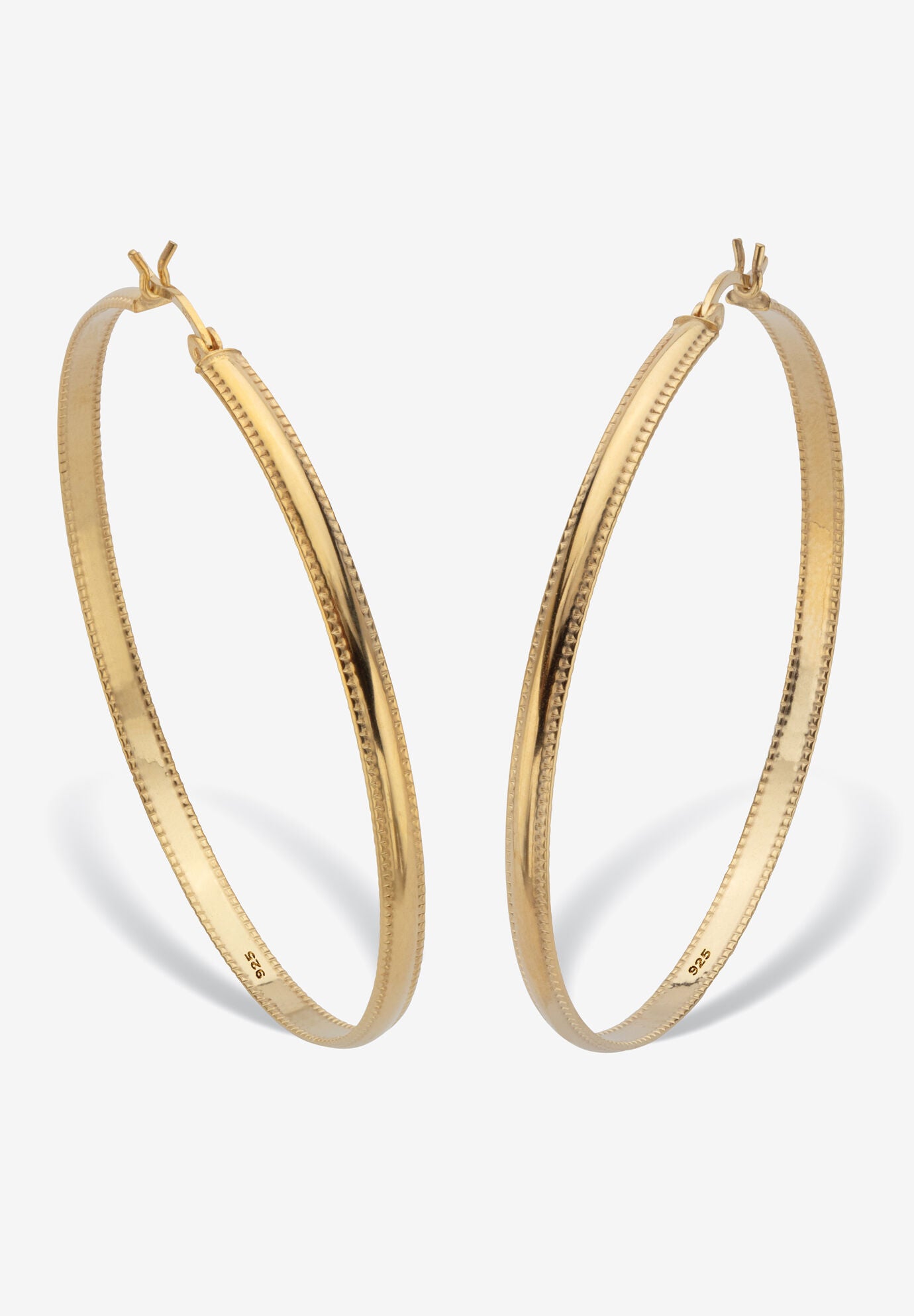 Yellow Gold Plated Sterling Silver Diamond Cut Hoop Earrings (53Mm), GOLD, hi-res image number 0