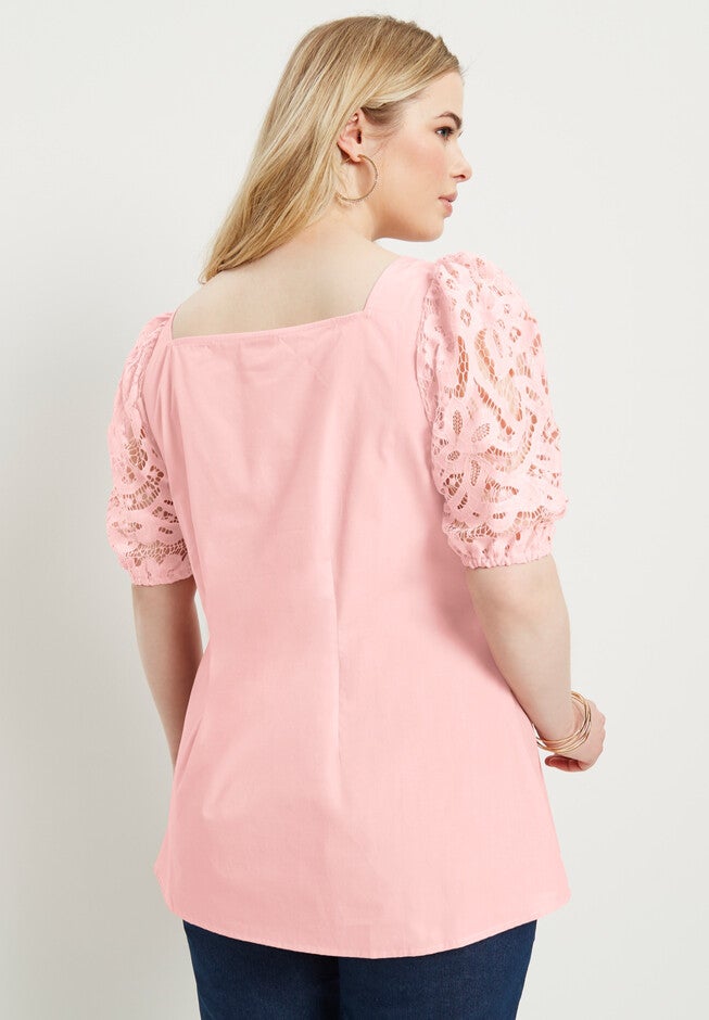 Lace Puff-Sleeve Blouse, , on-hover image number null