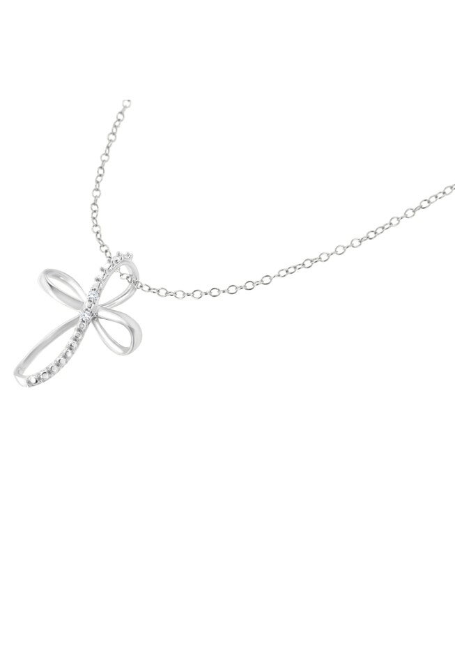 Sterling Silver Diamond Accent Cross Ribbon Pendant Necklace, , alternate image number null