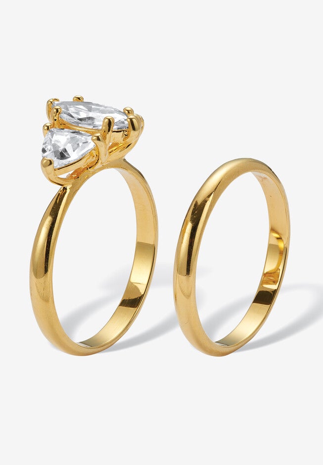 2 Tcw Marquise Cubic Zirconia 14K Yellow Gold-Plated Bridal Ring Set, , on-hover image number null